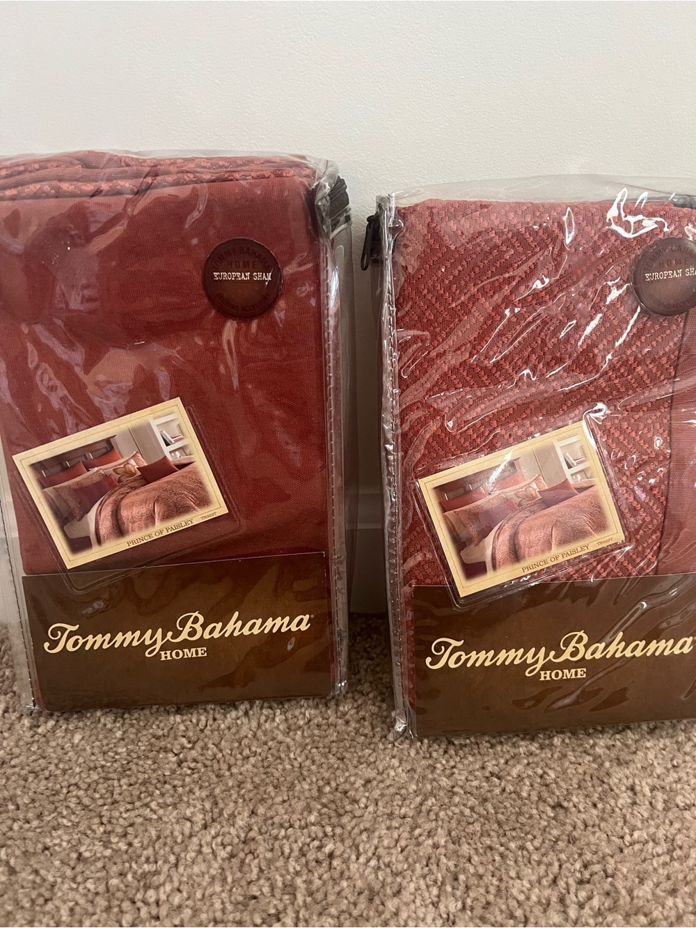 NWT  Lot Of 2 Tommy Bahama Home Prince Of Paisley Euro Shams Orange Rust Red